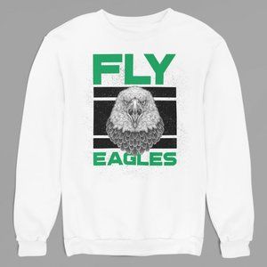 NEW Fly Eagles Philadelphia Fan Chant Long Sleeve Fleece Sweatshirt WHITE